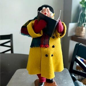 Simpich Character Dolls Man Caroller In Yellow Coat  With Sheet Music 1992